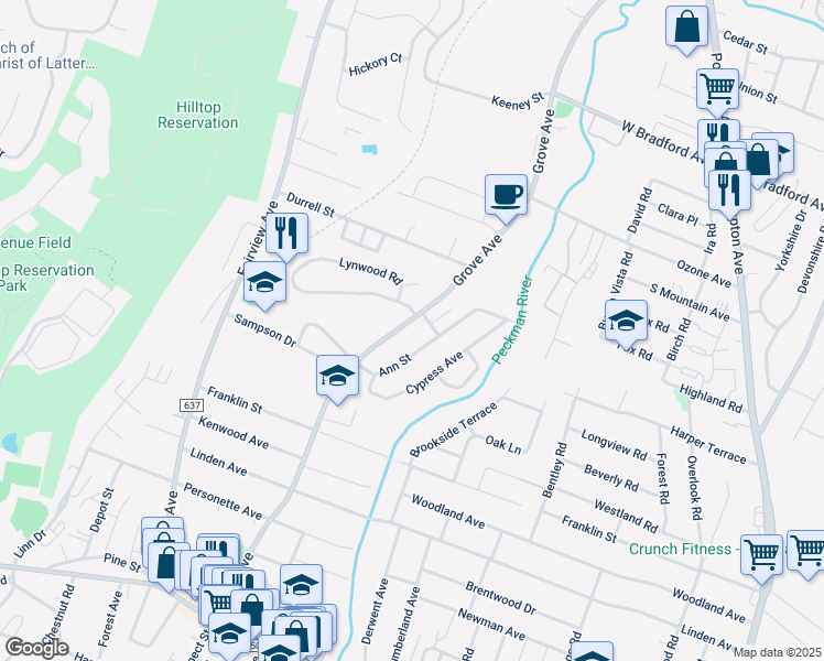 map of restaurants, bars, coffee shops, grocery stores, and more near 181 Grove Avenue in Verona