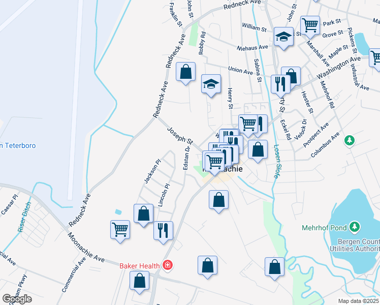 map of restaurants, bars, coffee shops, grocery stores, and more near 66 Edstan Drive in Moonachie