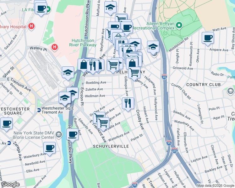 map of restaurants, bars, coffee shops, grocery stores, and more near 2925 Wellman Avenue in The Bronx