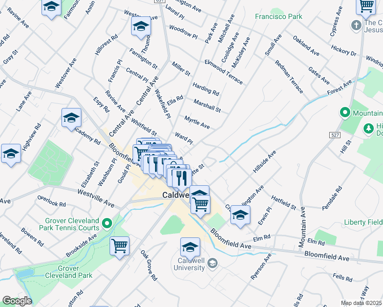 map of restaurants, bars, coffee shops, grocery stores, and more near 41 Smull Avenue in Caldwell