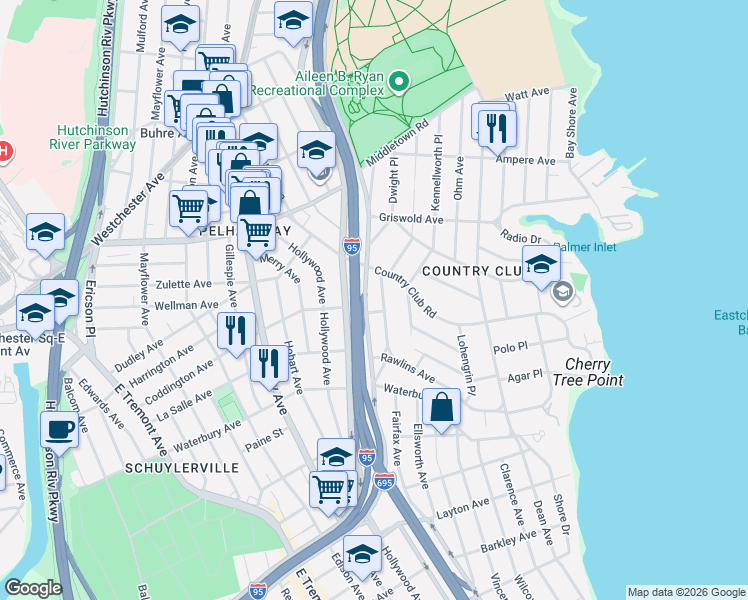 map of restaurants, bars, coffee shops, grocery stores, and more near 85243 Mac Donough Place in Bronx