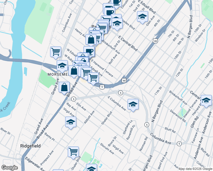 map of restaurants, bars, coffee shops, grocery stores, and more near in Palisades Park