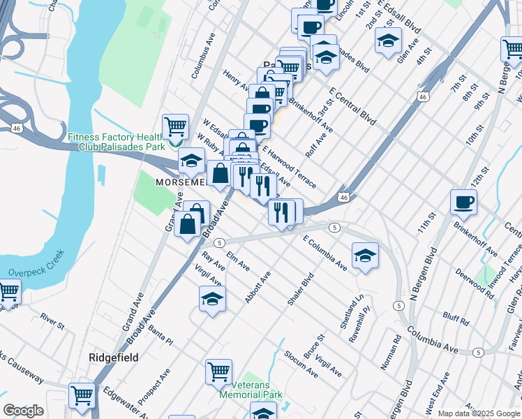 map of restaurants, bars, coffee shops, grocery stores, and more near in Palisades Park