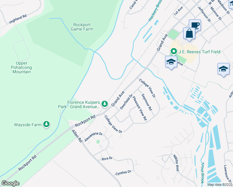 map of restaurants, bars, coffee shops, grocery stores, and more near 918 Grand Avenue in Hackettstown