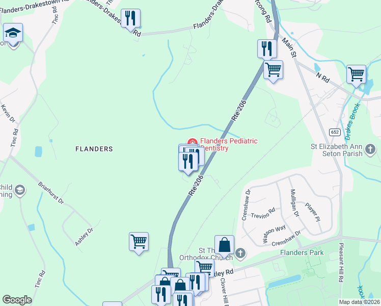 map of restaurants, bars, coffee shops, grocery stores, and more near 230 U.S. 206 in Mount Olive Township