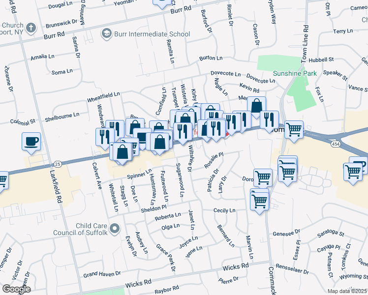 map of restaurants, bars, coffee shops, grocery stores, and more near 6164 Jericho Turnpike in Commack