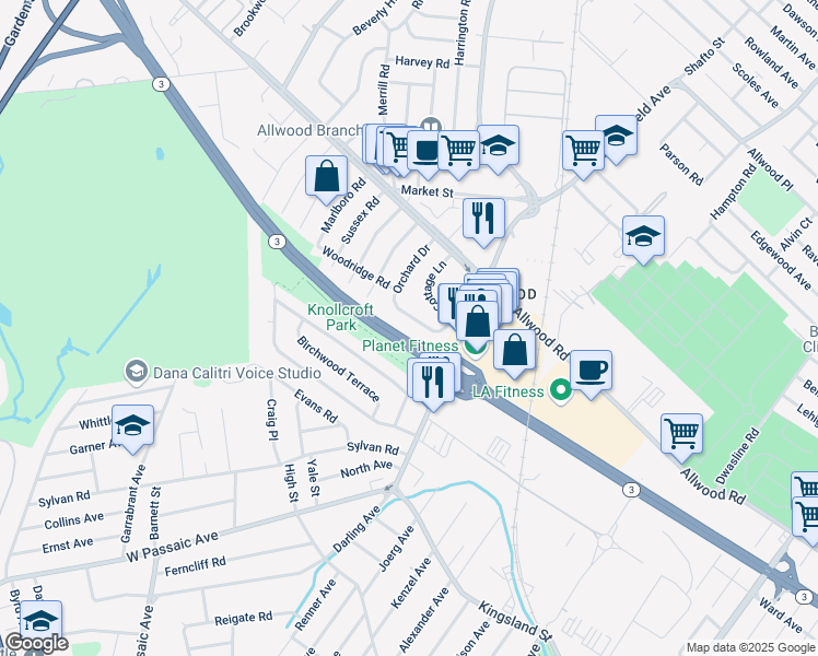 map of restaurants, bars, coffee shops, grocery stores, and more near 80 Orchard Drive in Clifton