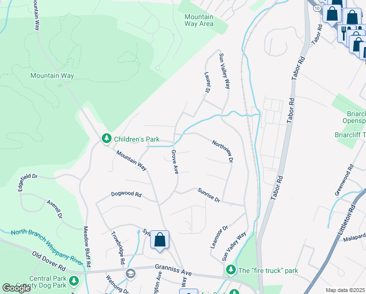 map of restaurants, bars, coffee shops, grocery stores, and more near 55 Grove Avenue in Morris Plains