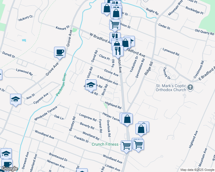 map of restaurants, bars, coffee shops, grocery stores, and more near 92 Birch Road in Cedar Grove