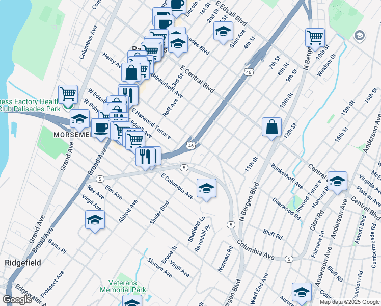 map of restaurants, bars, coffee shops, grocery stores, and more near 113 Temple Terrace in Palisades Park