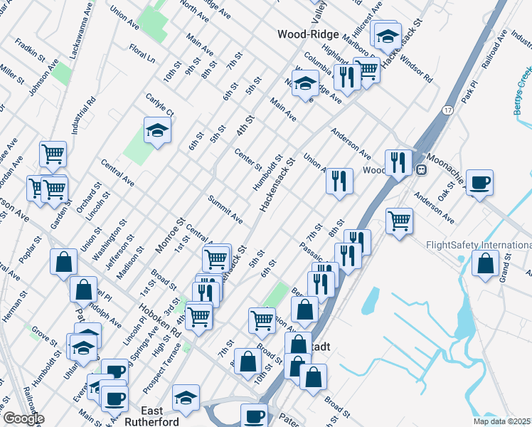 map of restaurants, bars, coffee shops, grocery stores, and more near 4 Hackensack Street in Wood-Ridge