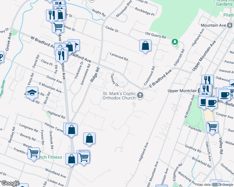 map of restaurants, bars, coffee shops, grocery stores, and more near 10 Highpoint in Cedar Grove