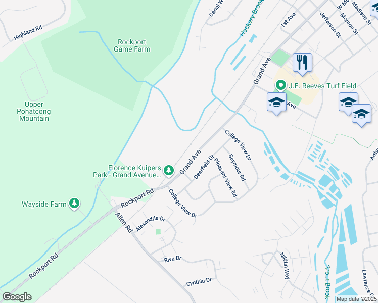 map of restaurants, bars, coffee shops, grocery stores, and more near 918 Grand Avenue in Hackettstown