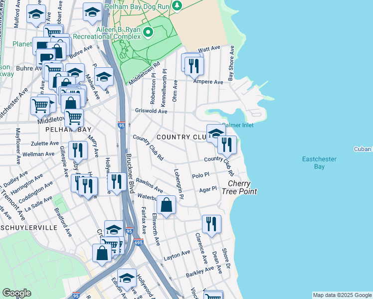 map of restaurants, bars, coffee shops, grocery stores, and more near 1435 Reed Place in The Bronx