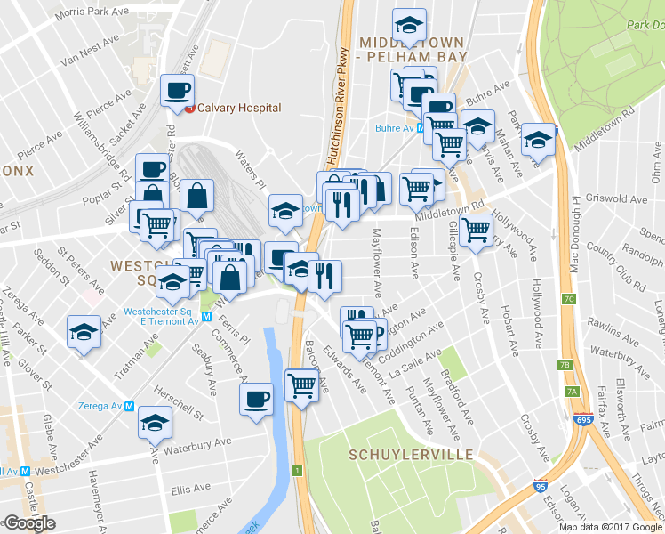 map of restaurants, bars, coffee shops, grocery stores, and more near 1536 Ericson Place in Bronx