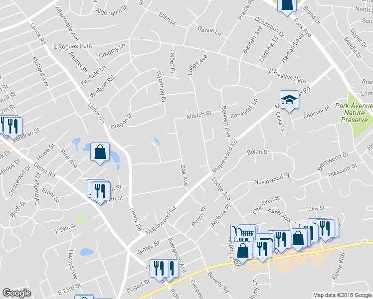 map of restaurants, bars, coffee shops, grocery stores, and more near 42 Oak Avenue in Huntington Station