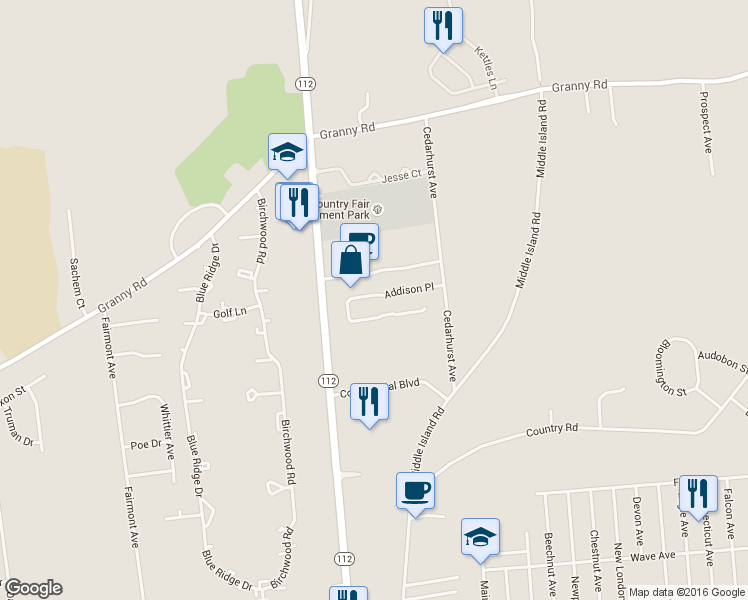 map of restaurants, bars, coffee shops, grocery stores, and more near 100 Addison Place in Medford