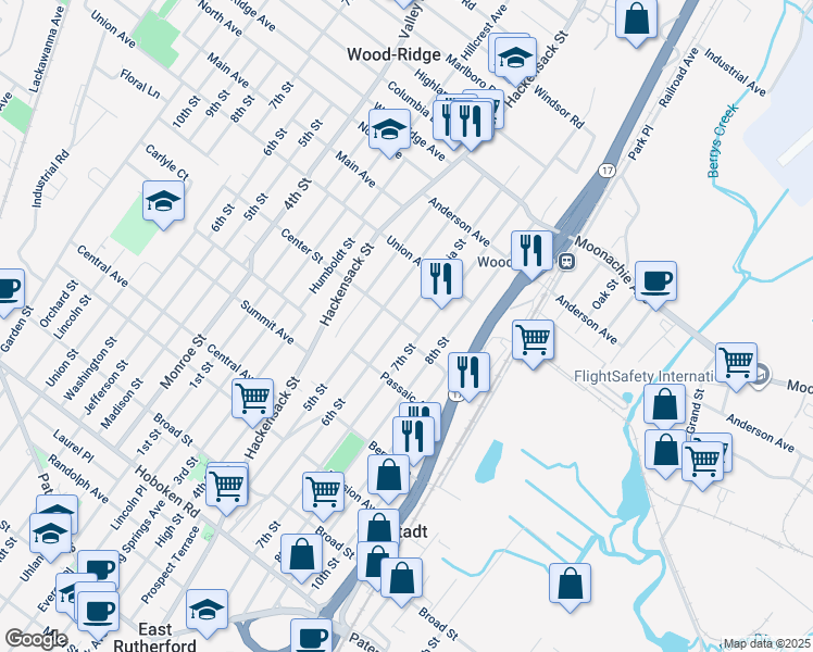 map of restaurants, bars, coffee shops, grocery stores, and more near 561 Center St in Wood-Ridge