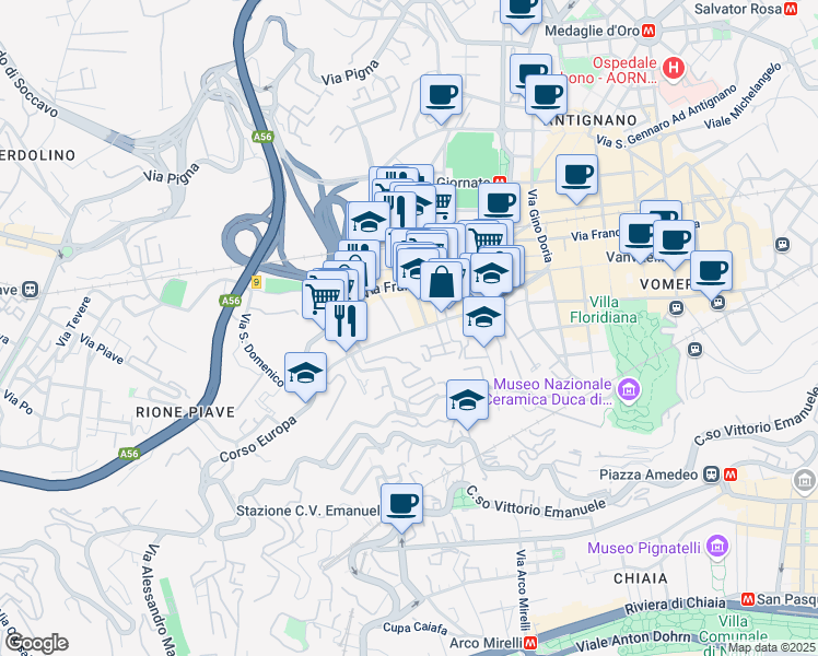 map of restaurants, bars, coffee shops, grocery stores, and more near 28 Via Santa Maria della Libera in Napoli
