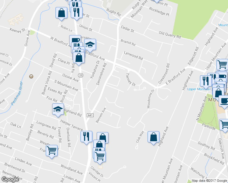 map of restaurants, bars, coffee shops, grocery stores, and more near 2 Lafayette Drive in Cedar Grove