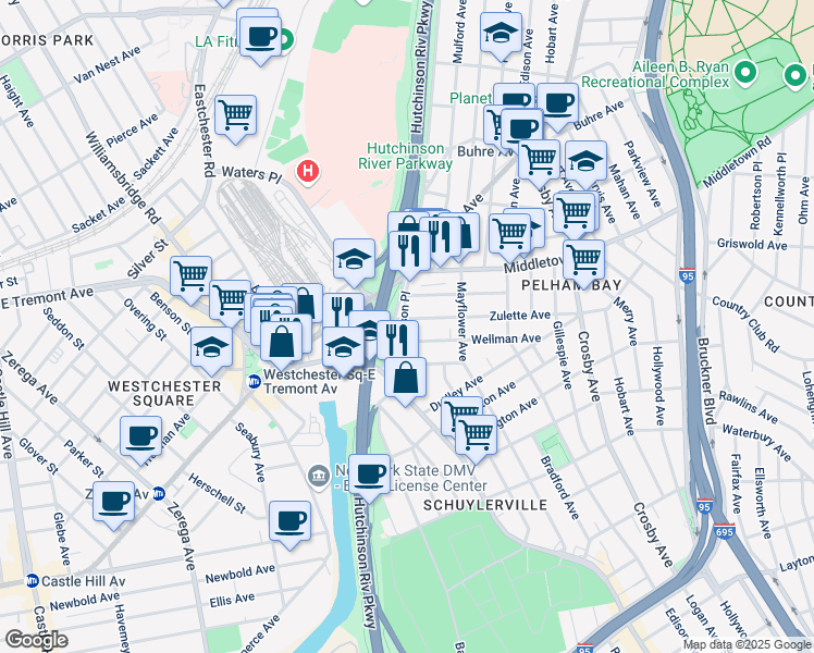 map of restaurants, bars, coffee shops, grocery stores, and more near 1536 Ericson Place in Bronx
