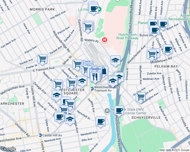 map of restaurants, bars, coffee shops, grocery stores, and more near 1342 Blondell Avenue in The Bronx