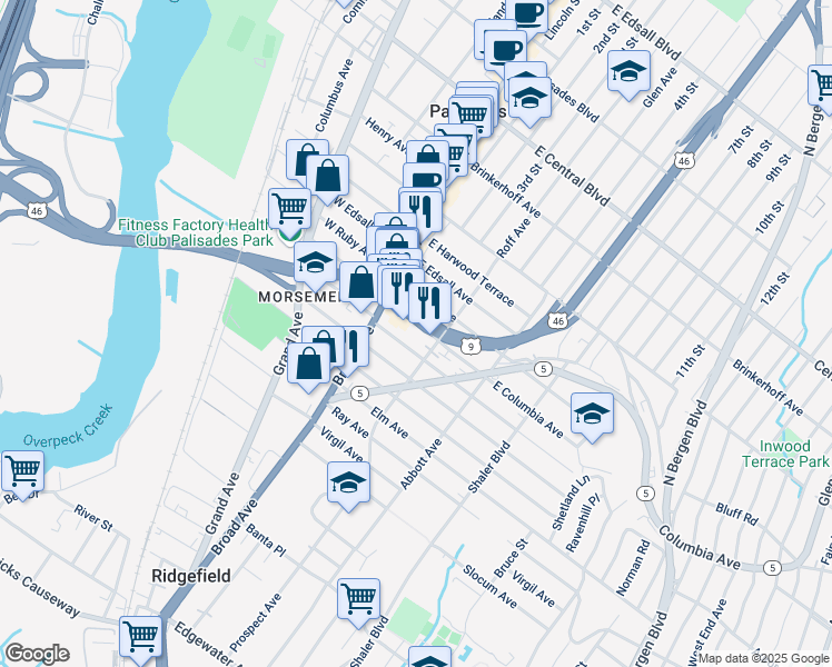 map of restaurants, bars, coffee shops, grocery stores, and more near 6 U.S. 1 in Palisades Park