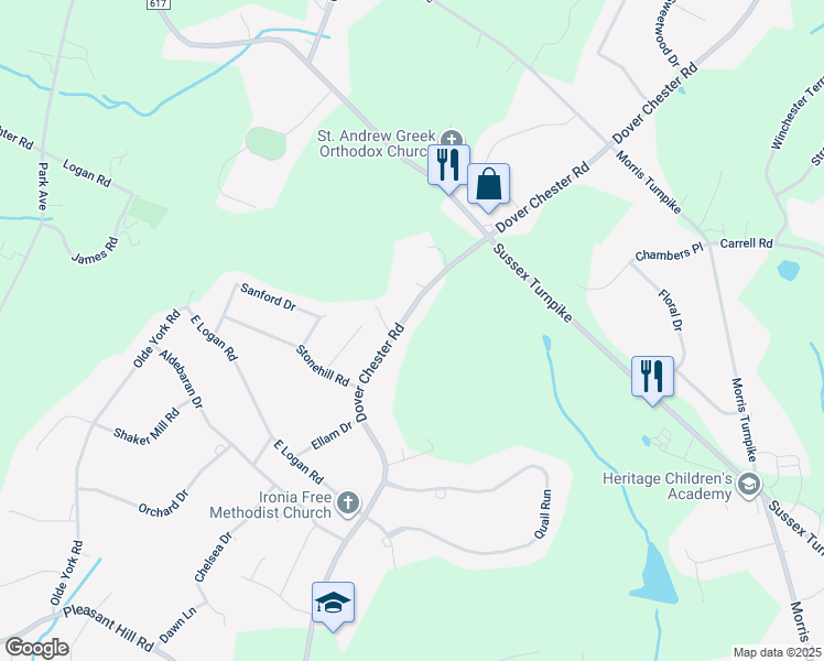 map of restaurants, bars, coffee shops, grocery stores, and more near 243 Dover Chester Road in Randolph