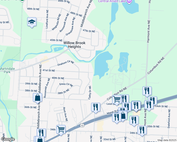 map of restaurants, bars, coffee shops, grocery stores, and more near 2603 41st Street Northeast in Canton