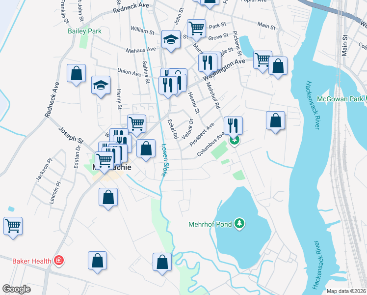 map of restaurants, bars, coffee shops, grocery stores, and more near 54 Eckel Road in Little Ferry