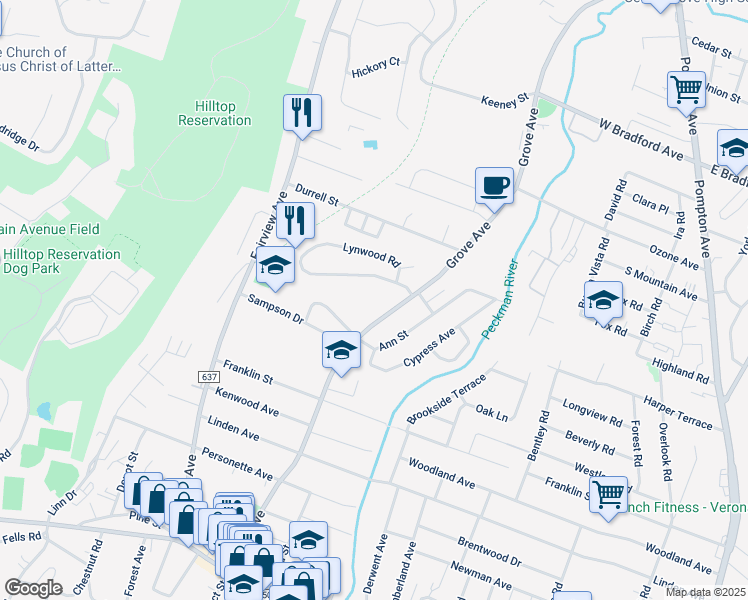 map of restaurants, bars, coffee shops, grocery stores, and more near 184 Grove Ave in Verona