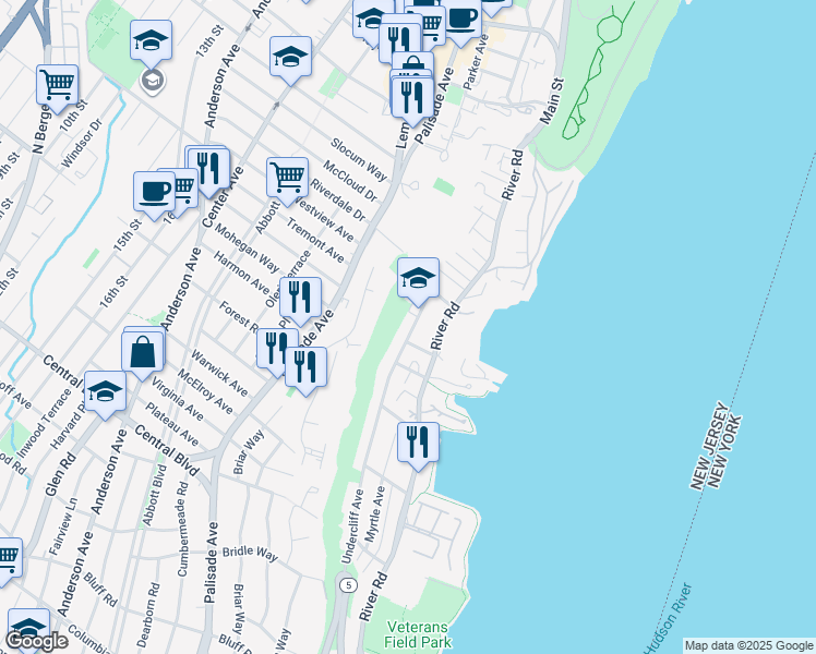 map of restaurants, bars, coffee shops, grocery stores, and more near 786 Undercliff Avenue in Edgewater