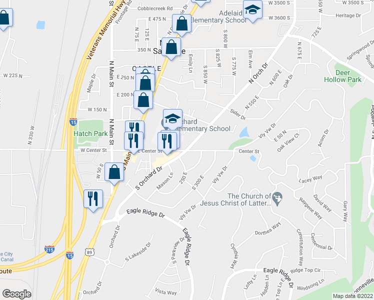 map of restaurants, bars, coffee shops, grocery stores, and more near 4 Orchard Drive in North Salt Lake