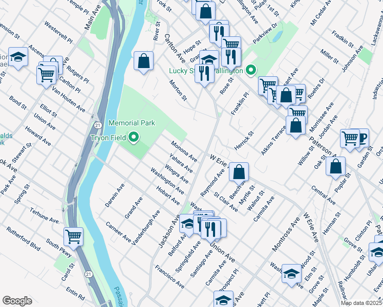 map of restaurants, bars, coffee shops, grocery stores, and more near 20 Monona Avenue in Rutherford