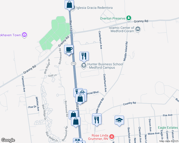 map of restaurants, bars, coffee shops, grocery stores, and more near 100 Addison Place in Medford