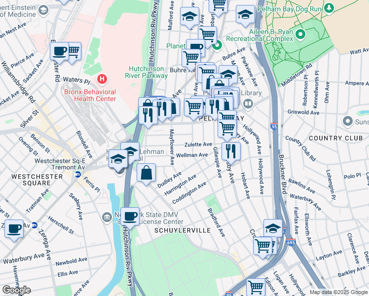 map of restaurants, bars, coffee shops, grocery stores, and more near 2900 Zulette Avenue in Bronx
