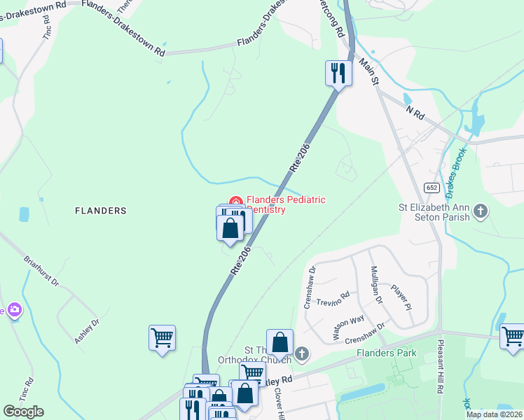 map of restaurants, bars, coffee shops, grocery stores, and more near 230 U.S. 206 in Mount Olive Township