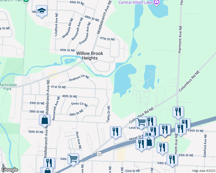 map of restaurants, bars, coffee shops, grocery stores, and more near 2603 41st Street Northeast in Canton