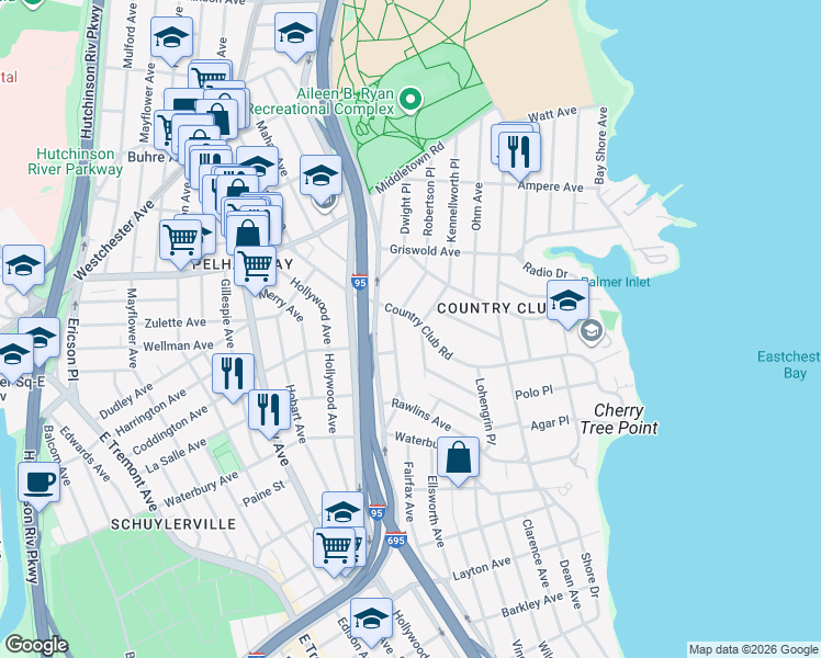 map of restaurants, bars, coffee shops, grocery stores, and more near 1381 Siegfried Place in Bronx