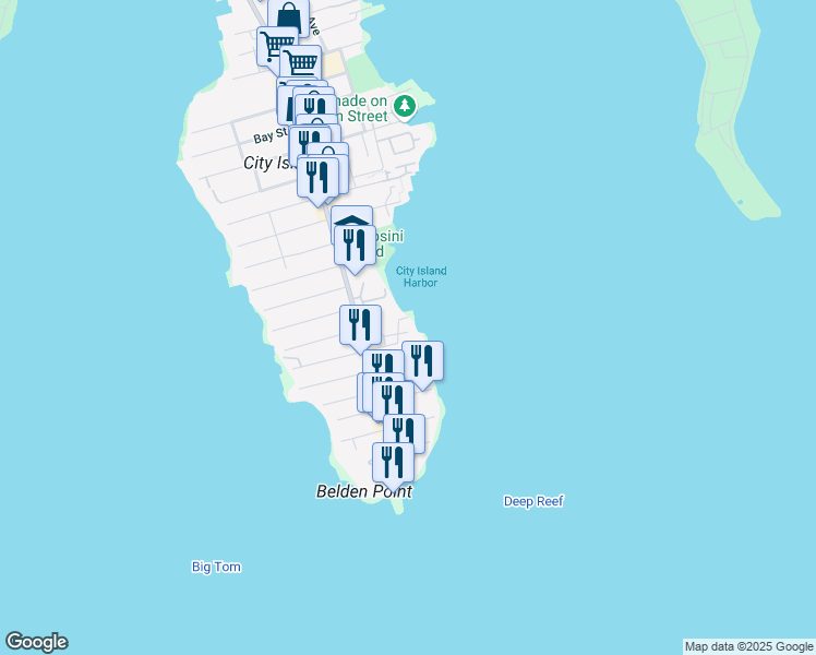 map of restaurants, bars, coffee shops, grocery stores, and more near 155 Pilot Street in The Bronx