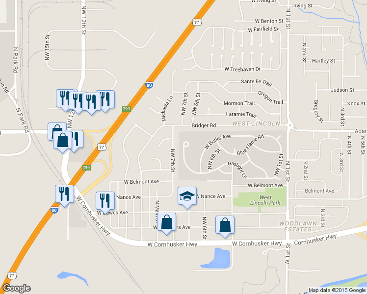 map of restaurants, bars, coffee shops, grocery stores, and more near 933 Gaslight Lane in Lincoln