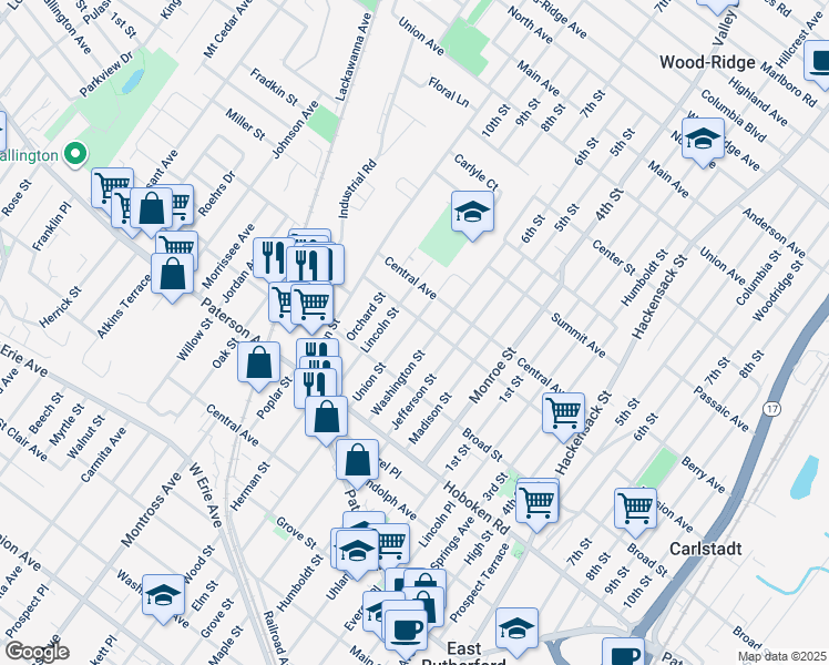 map of restaurants, bars, coffee shops, grocery stores, and more near 435 Union Street in Carlstadt