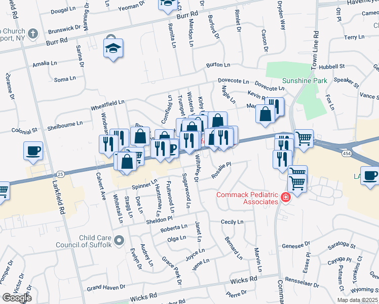 map of restaurants, bars, coffee shops, grocery stores, and more near 6164 Jericho Turnpike in Commack