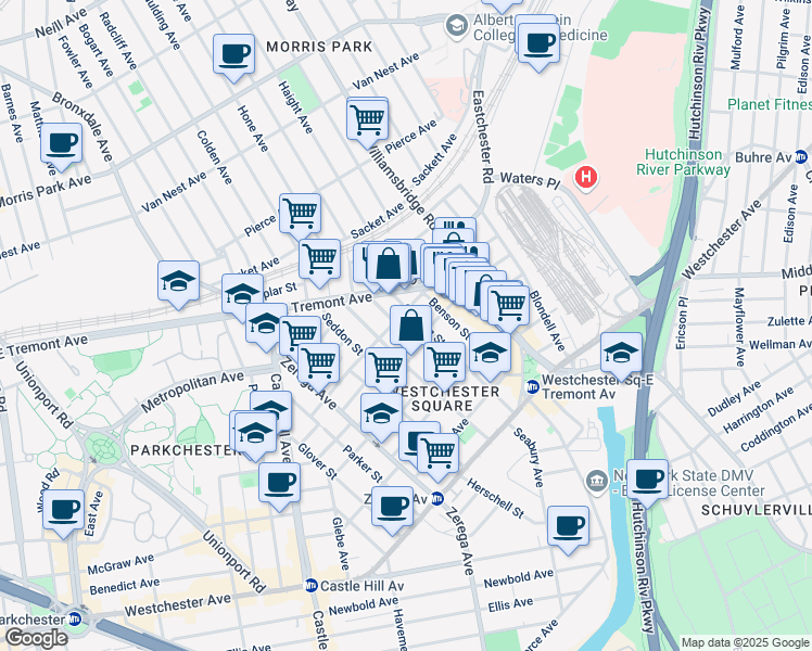 map of restaurants, bars, coffee shops, grocery stores, and more near 2522 Maclay Avenue in Bronx