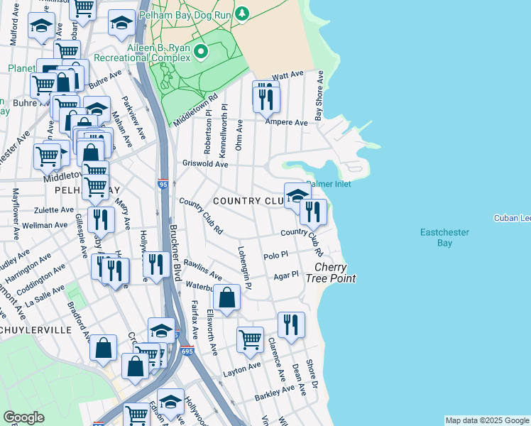 map of restaurants, bars, coffee shops, grocery stores, and more near 1435 Reed Place in The Bronx