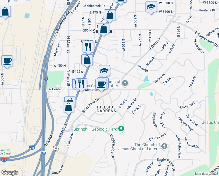map of restaurants, bars, coffee shops, grocery stores, and more near 217 East Center Street in North Salt Lake