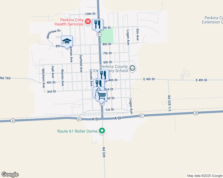 map of restaurants, bars, coffee shops, grocery stores, and more near 3rd Street in Grant