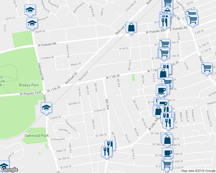 map of restaurants, bars, coffee shops, grocery stores, and more near 10 8th Avenue in Huntington Station