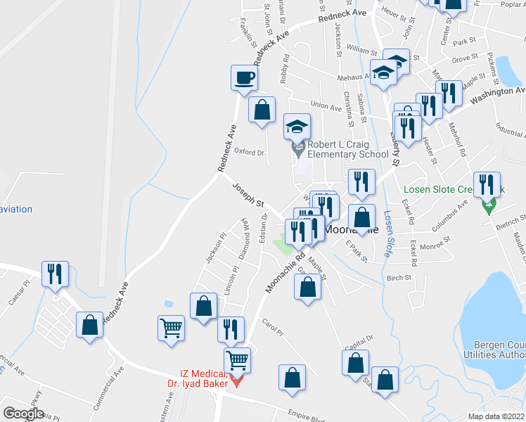 map of restaurants, bars, coffee shops, grocery stores, and more near 66 Edstan Dr in Moonachie