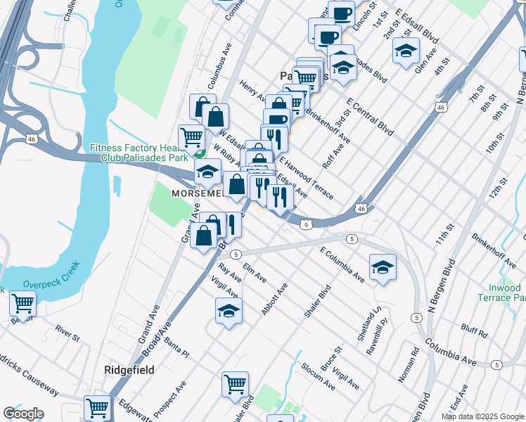 map of restaurants, bars, coffee shops, grocery stores, and more near 6 U.S. 1 in Palisades Park